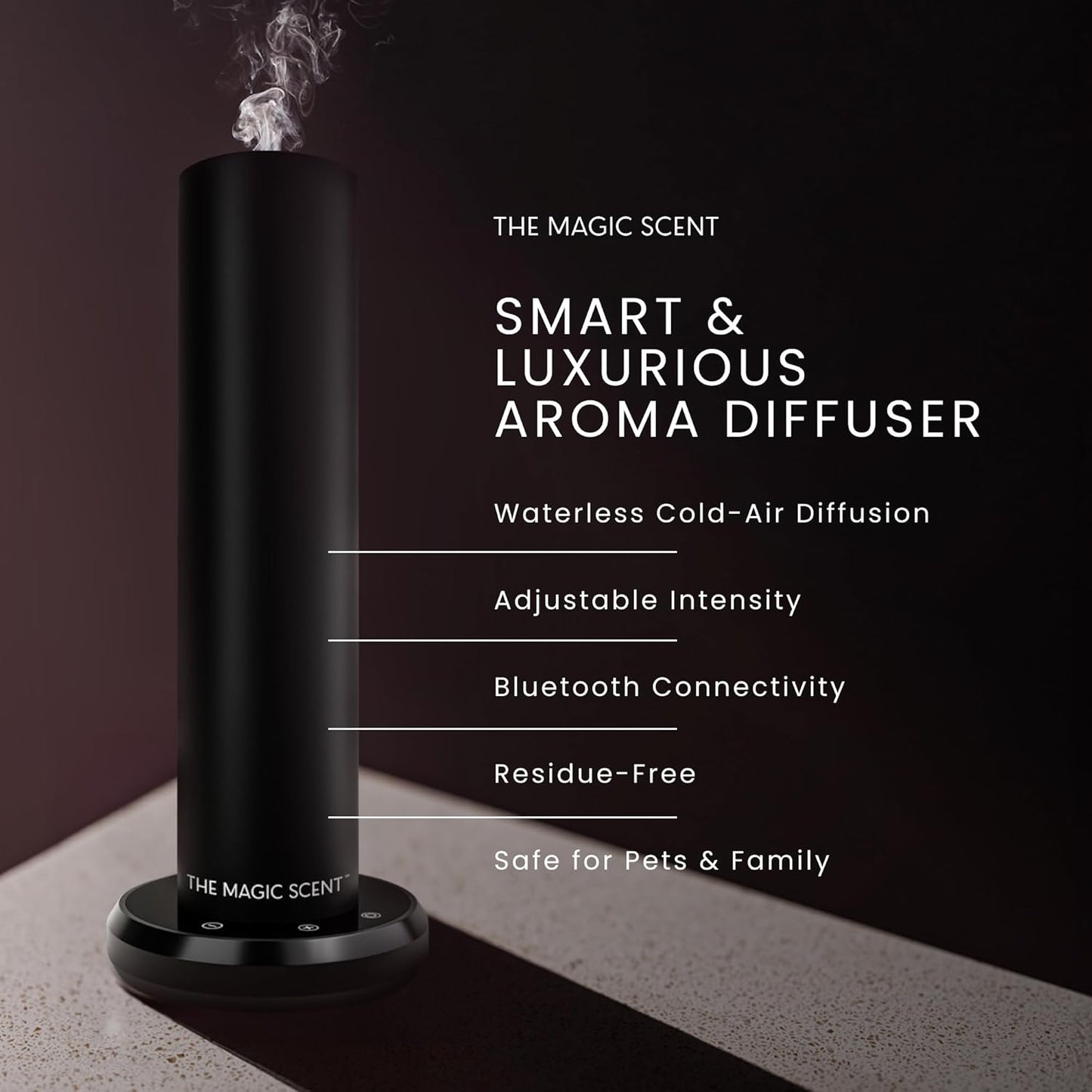Bluetooth Tower Diffuser Home & Office - Smart Ultra-Quiet for Home & Hotel - Waterless Cold-Air Programmable Professional Diffuser Machine - Essential Aroma Oil Included