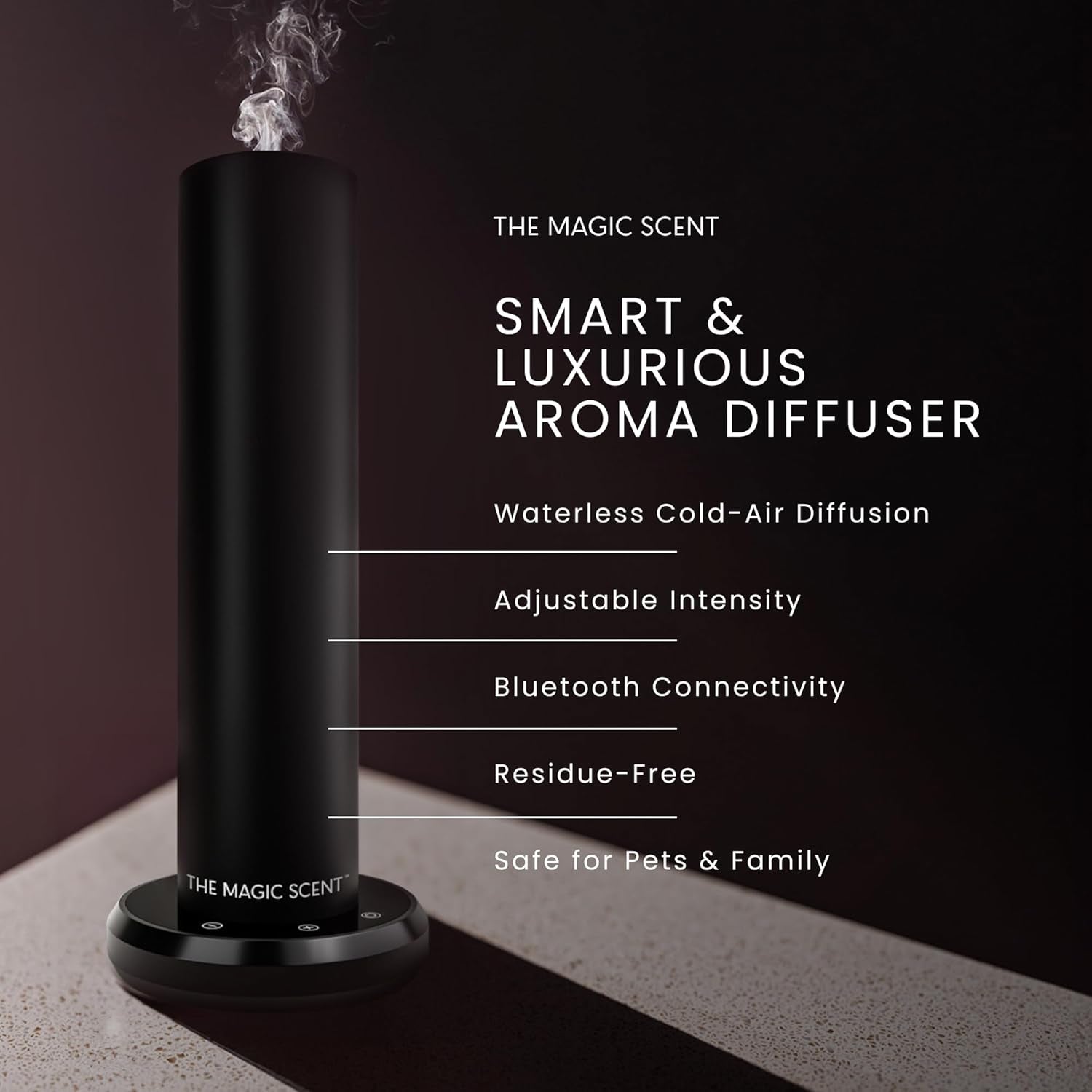 Bluetooth Tower Diffuser Home & Office - Smart Ultra-Quiet for Home & Hotel - Waterless Cold-Air Programmable Professional Diffuser Machine - Essential Aroma Oil Included