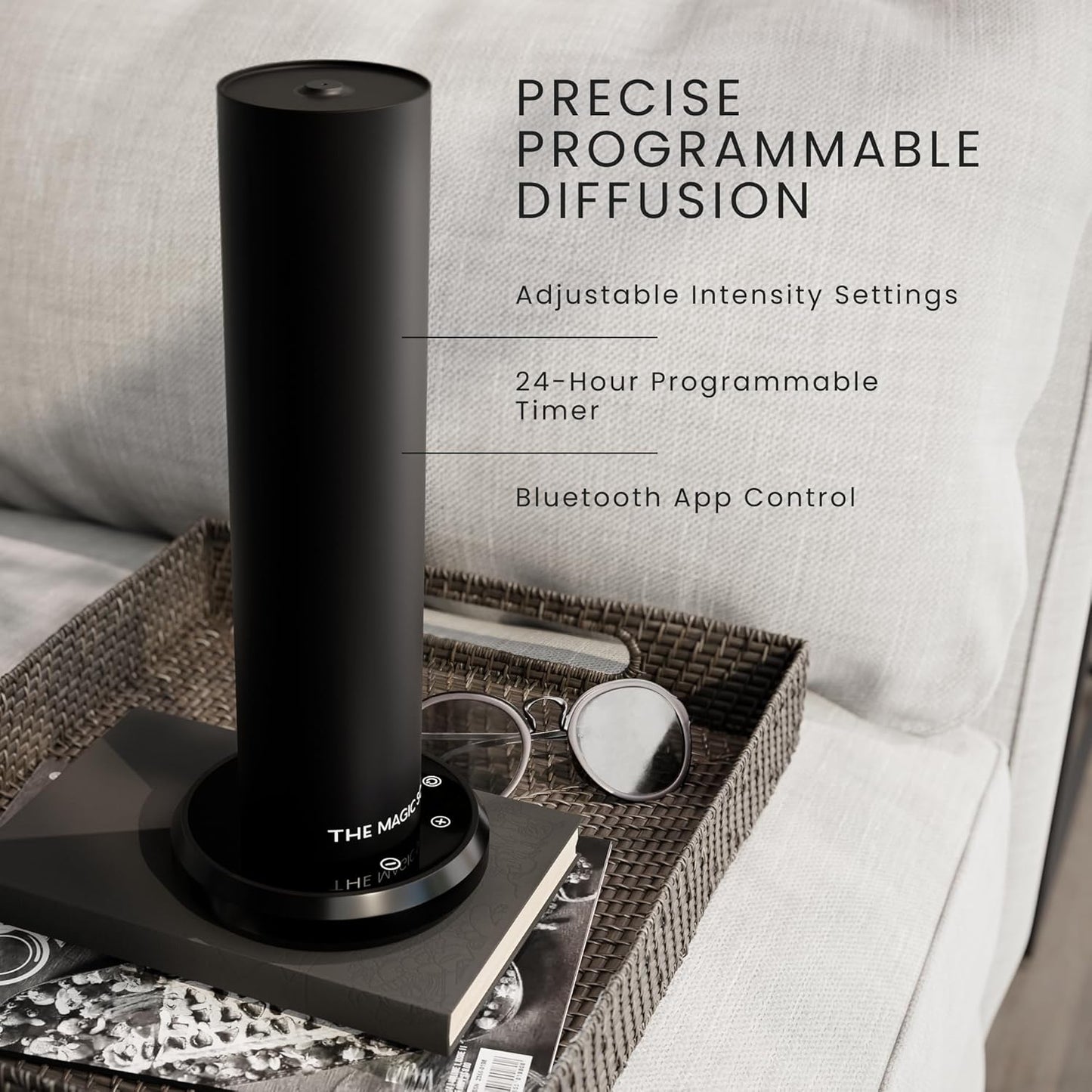 Bluetooth Tower Diffuser Home & Office - Smart Ultra-Quiet for Home & Hotel - Waterless Cold-Air Programmable Professional Diffuser Machine - Essential Aroma Oil Included